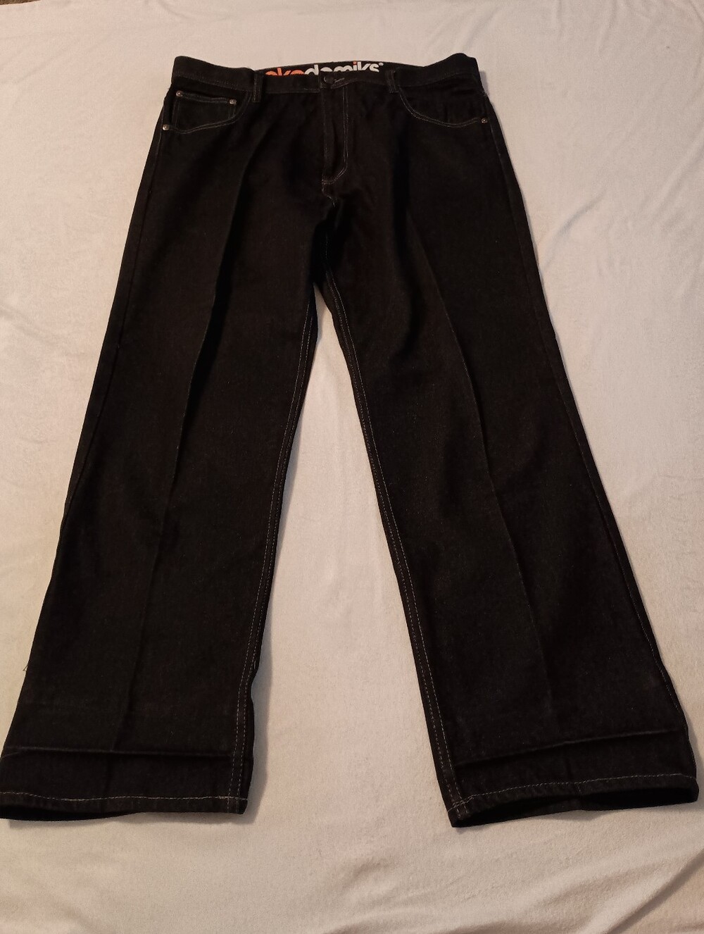Vintage Akademiks Black Baggy Wide Leg Jeans Y2K Streetwear Men's Size 42X32